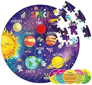 Webby Solar System Outer Space Floor Puzzle (60 Pieces) with 4 Double-Sided Flashcards – Multicolour